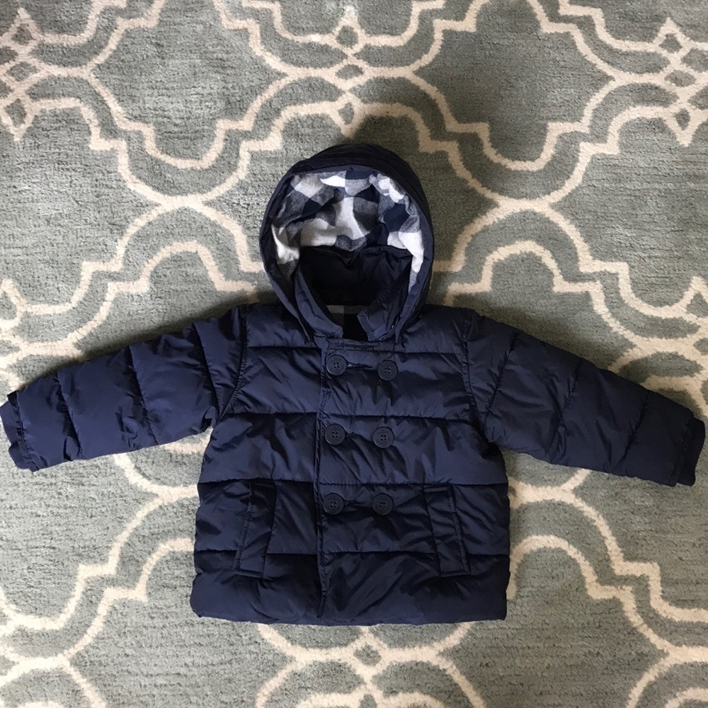 Baby Gap hooded insulated navy blue jacket lined.
